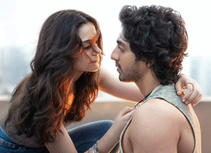 Ahaan Panday and Aneet Padda in an intense romantic moment from the film Saiyaara 