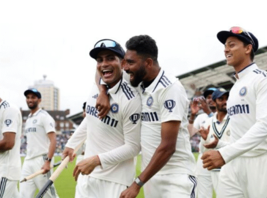Shubman Gill, Mohammed Siraj and Indian players celebrating India’s 5th Test win against England at The Oval