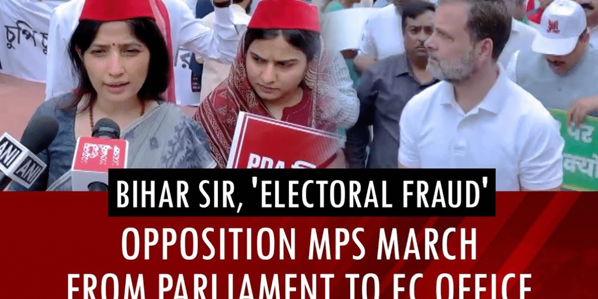 Opposition MPs, including Rahul Gandhi, march from Parliament to the Election Commission office in protest against alleged electoral fraud in Bihar.