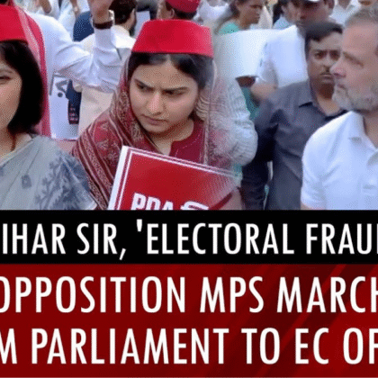 Opposition MPs, including Rahul Gandhi, march from Parliament to the Election Commission office in protest against alleged electoral fraud in Bihar.