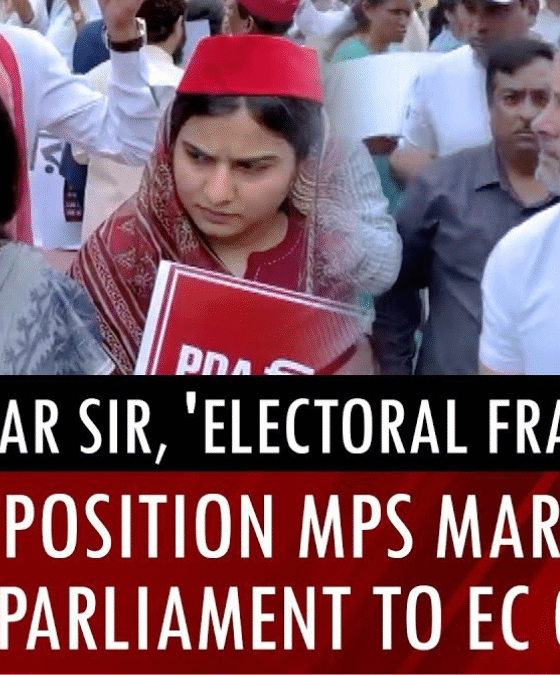 Opposition MPs, including Rahul Gandhi, march from Parliament to the Election Commission office in protest against alleged electoral fraud in Bihar.