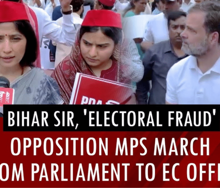 Opposition MPs, including Rahul Gandhi, march from Parliament to the Election Commission office in protest against alleged electoral fraud in Bihar.