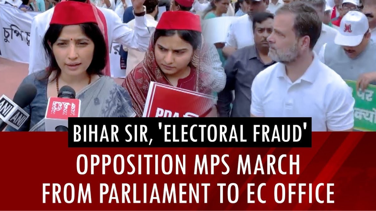 Opposition MPs, including Rahul Gandhi, march from Parliament to the Election Commission office in protest against alleged electoral fraud in Bihar.