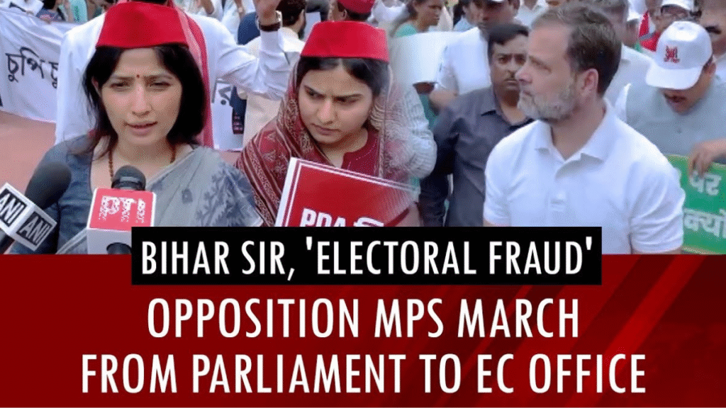 Parliament news today: Opposition MPs, including Rahul Gandhi, march from Parliament to Election Commission over alleged electoral fraud in Bihar.