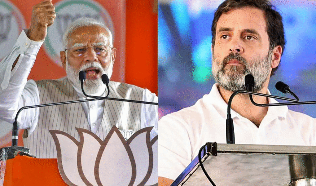 Rahul Gandhi and Prime Minister Narendra Modi during political rallies amid Congress vs BJP voter fraud allegations