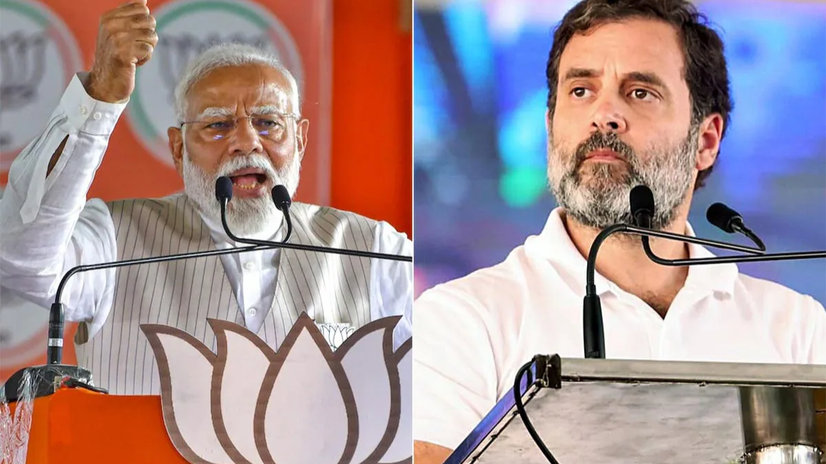 Rahul Gandhi and Prime Minister Narendra Modi during political rallies amid Congress vs BJP voter fraud allegations