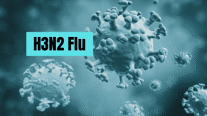  viral news : Illustration of bacteria with “H3N2 Flu” text