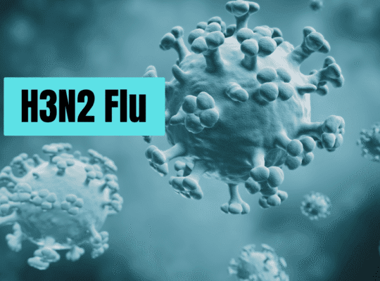 Illustration of bacteria with “H3N2 Flu” text