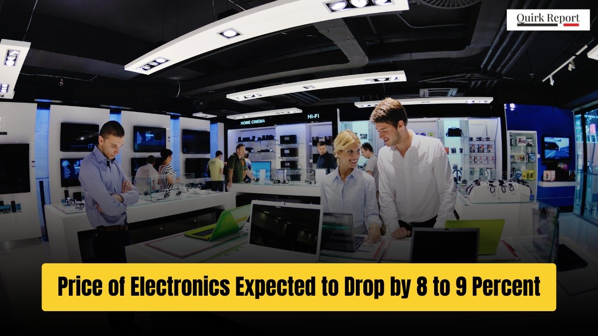 Customers browsing electronic gadgets in a retail store as GST rates cut is expected to reduce prices of TVs, ACs, and other appliances.