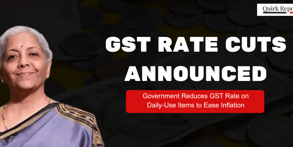 Finance Minister announces GST rate cuts to reduce prices of daily-use items and ease inflation.