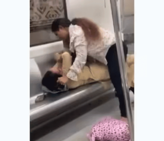 Viral news video shows two women slapping and pulling hair in a Delhi Metro coach during a fight over a seat, leaving passengers shocked.