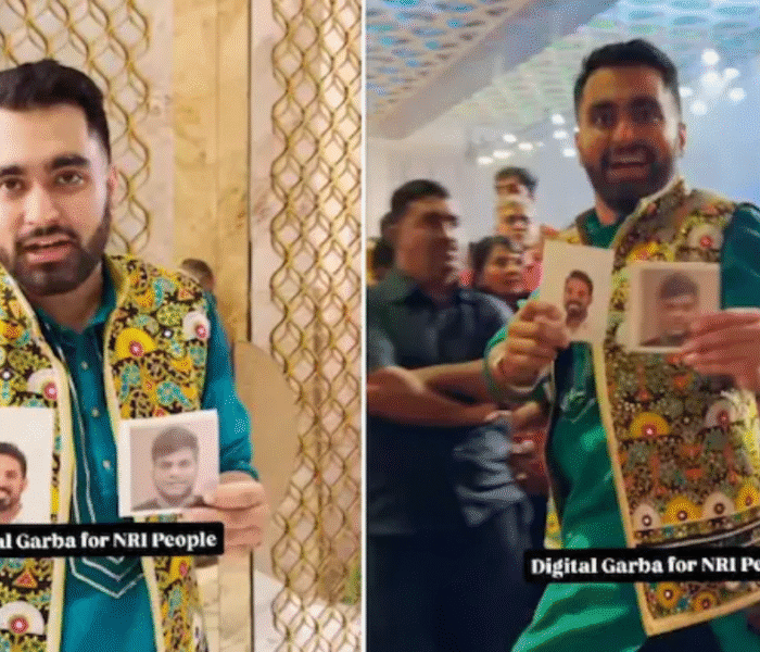 A viral video from Mumbai shows a man performing digital garba with photos of his NRI friends during Navratri, delighting Instagram viewers.