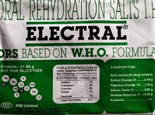 ORS packet and glass of water representing Oral Rehydration Solution