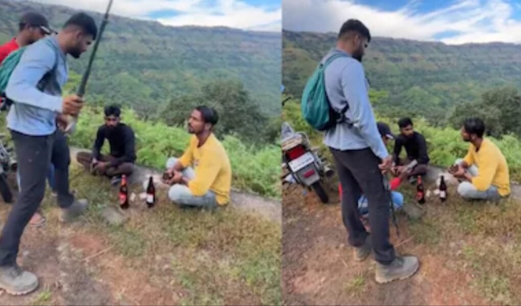 Viral video shows a man confronting and beating a group drinking beer at Raireshwar Fort in Maharashtra