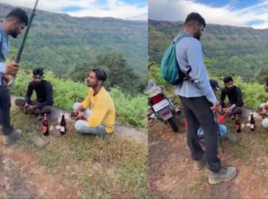 Viral video shows a man confronting and beating a group drinking beer at Raireshwar Fort in Maharashtra