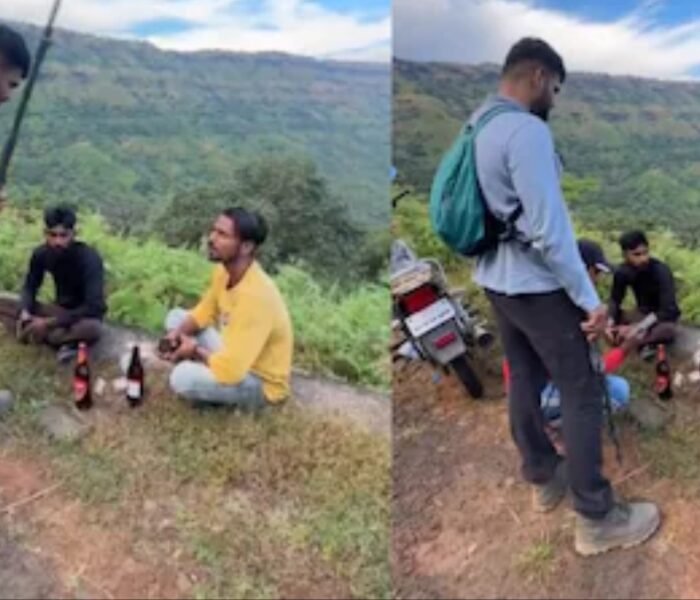 Viral video shows a man confronting and beating a group drinking beer at Raireshwar Fort in Maharashtra