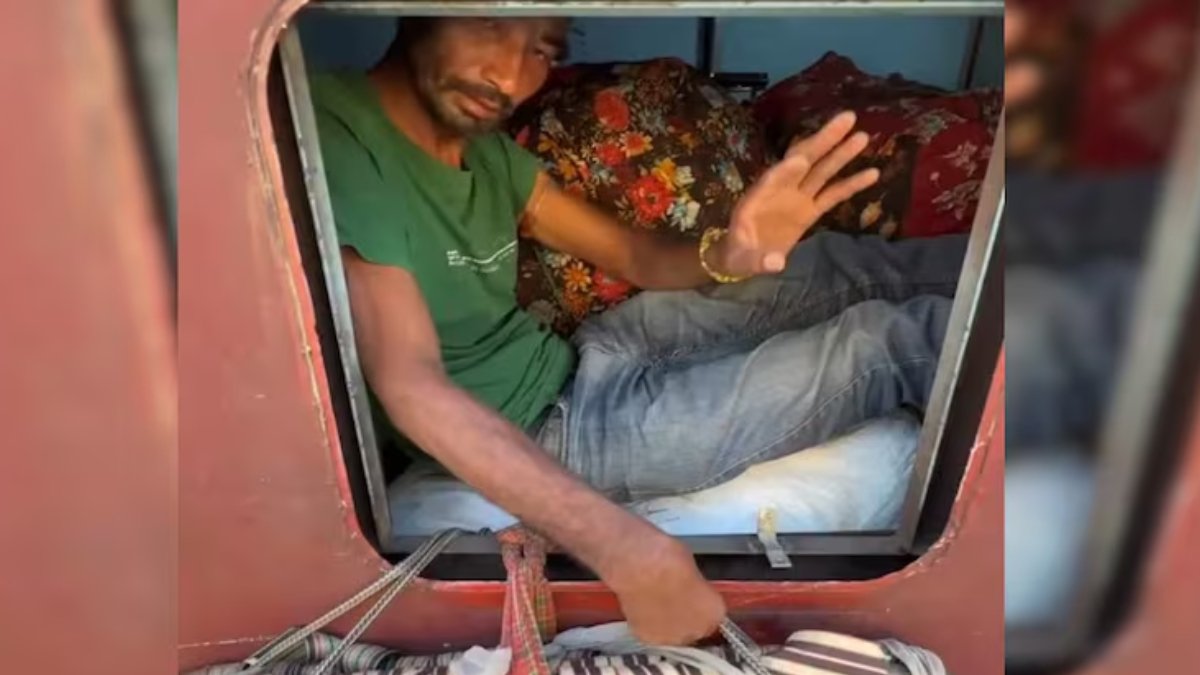 Man converts Indian Railways train toilet into bedroom in viral video shocking passengers