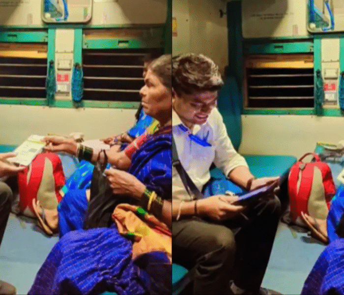 Indian Railways moment went viral as an elderly passenger showed her Aadhaar instead of a train ticket. TTE’s patience wins hearts online.