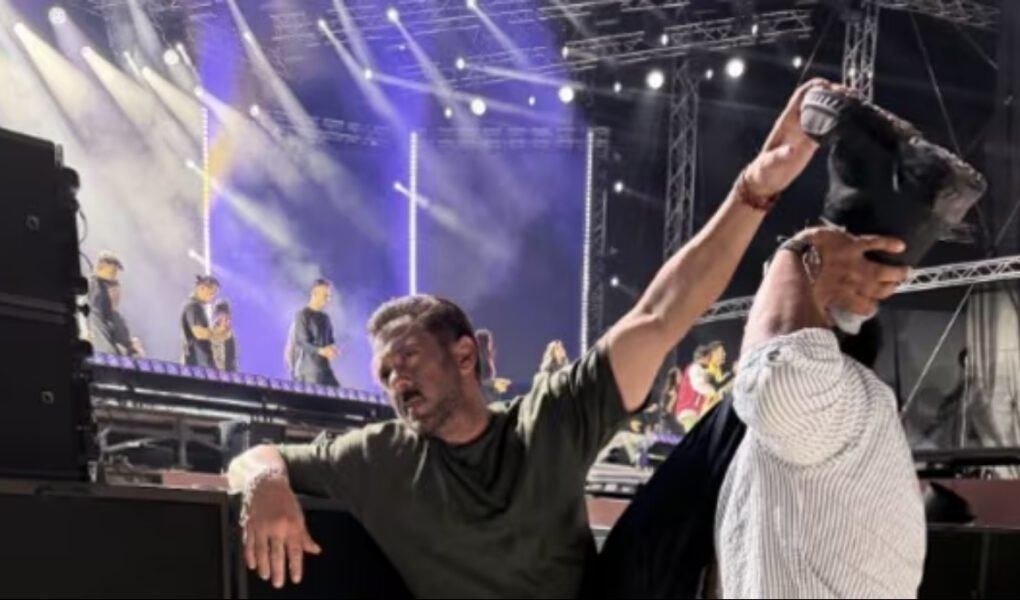 Bollywood star Salman Khan posing in a fit moment on stage during the Da-Bangg Reloaded show in Doha.