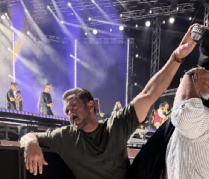 Bollywood star Salman Khan posing in a fit moment on stage during the Da-Bangg Reloaded show in Doha.