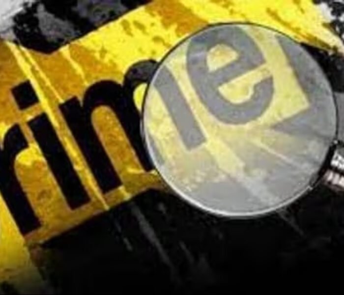 Graphic of a magnifying glass scrutinizing the word "CRIME" on a yellow and black background, symbolizing an investigation or current viral news story.