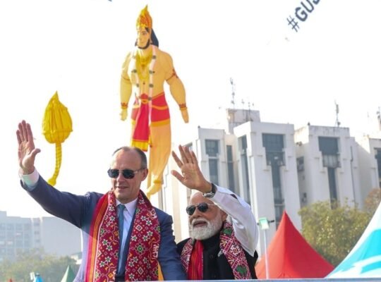 PM Modi and German Chancellor Merz at International Kite Festival Sabarmati Riverfront Ahmedabad India