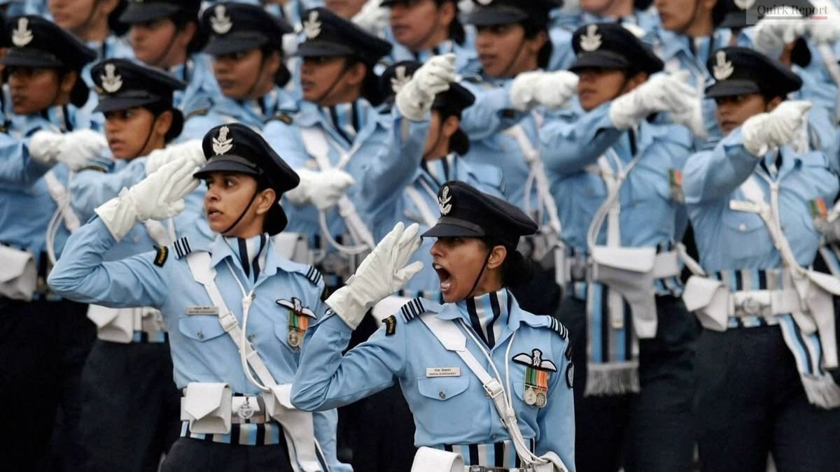 Indian Air Force women officers marching in precision formation during Republic Day Parade 2026 at Kartavya Path New Delhi