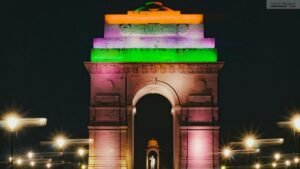 India Gate illuminated in tricolor for 77th Republic Day 2026 celebration in New Delhi