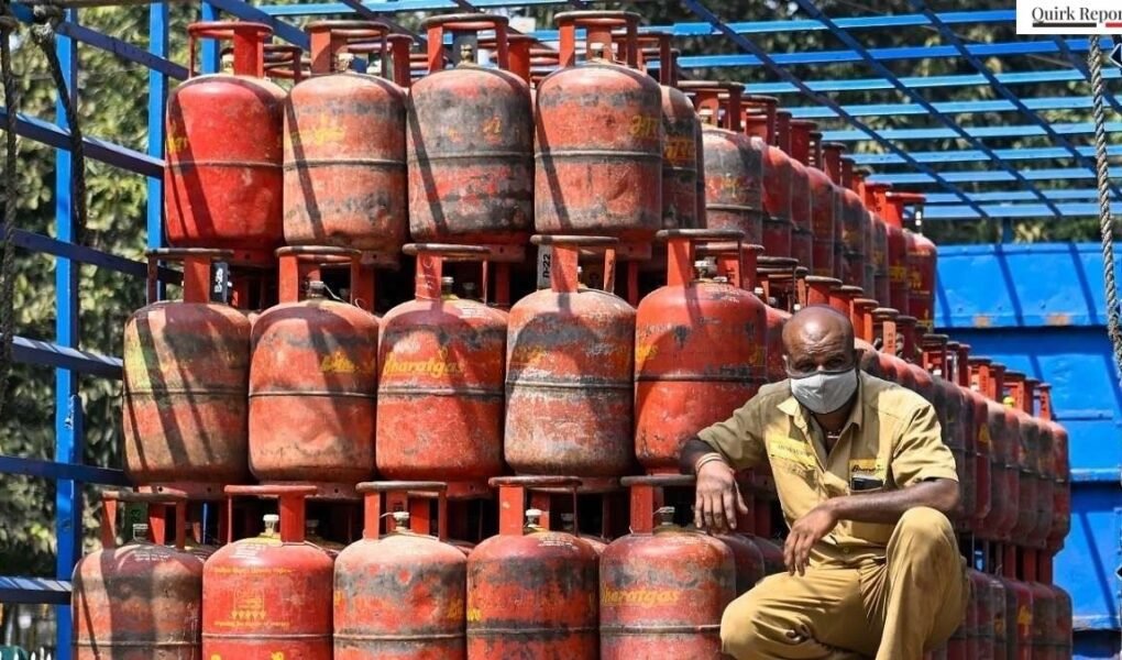 LPG cylinders stacked at distribution center as Delhi announces free LPG cylinder scheme for economically weaker households