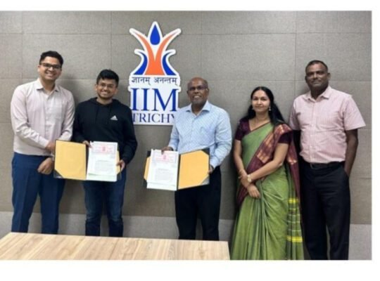 Scaler IIM Trichy partnership officials sign MoU for AI management programme at IIM Tiruchirappalli