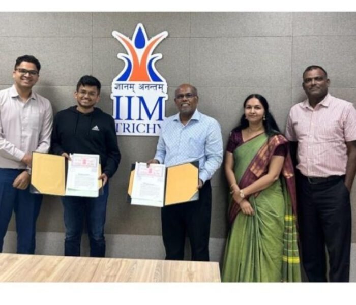 Scaler IIM Trichy partnership officials sign MoU for AI management programme at IIM Tiruchirappalli