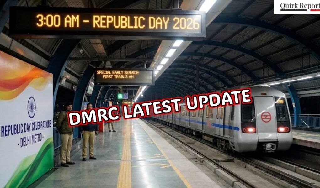 Delhi Metro train standing at an underground station with display showing 3 am service timing on Republic Day, highlighting DMRC’s special early operations.